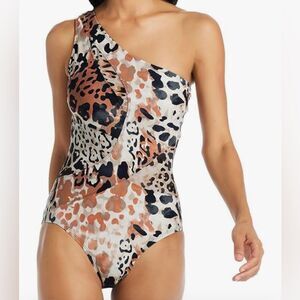 One-Shoulder Animal Print One-Piece Swimsuit - Multi Brown